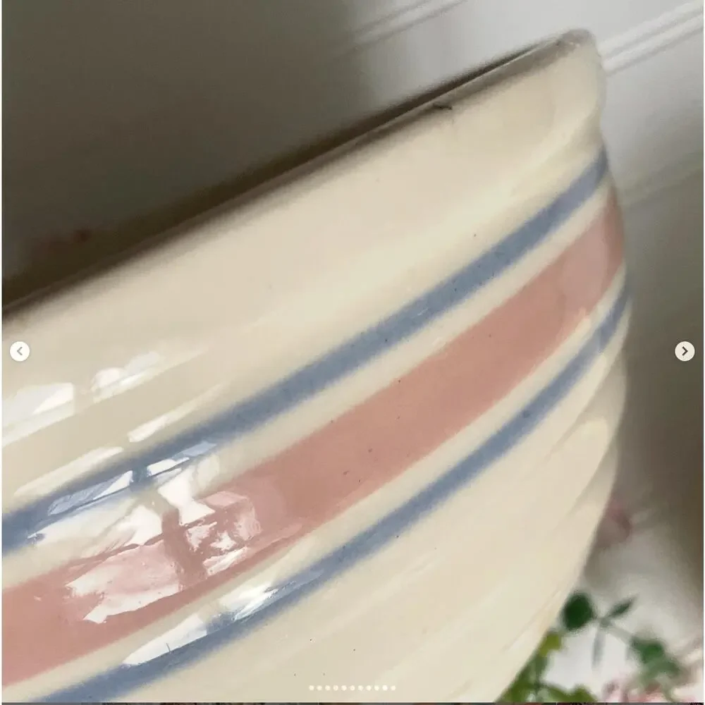 Vintage McCoy Pink Blue Stripe Beehive Nesting Stoneware Mixing Bowls Crazed PR